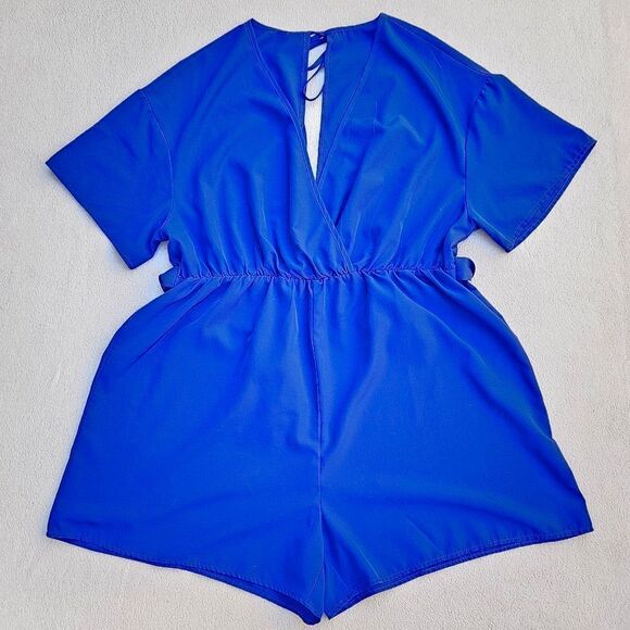 Shein Curve Royal Blue Deep V-Neck Short Sleeve Romper Size 1XL - Picture 8 of 12